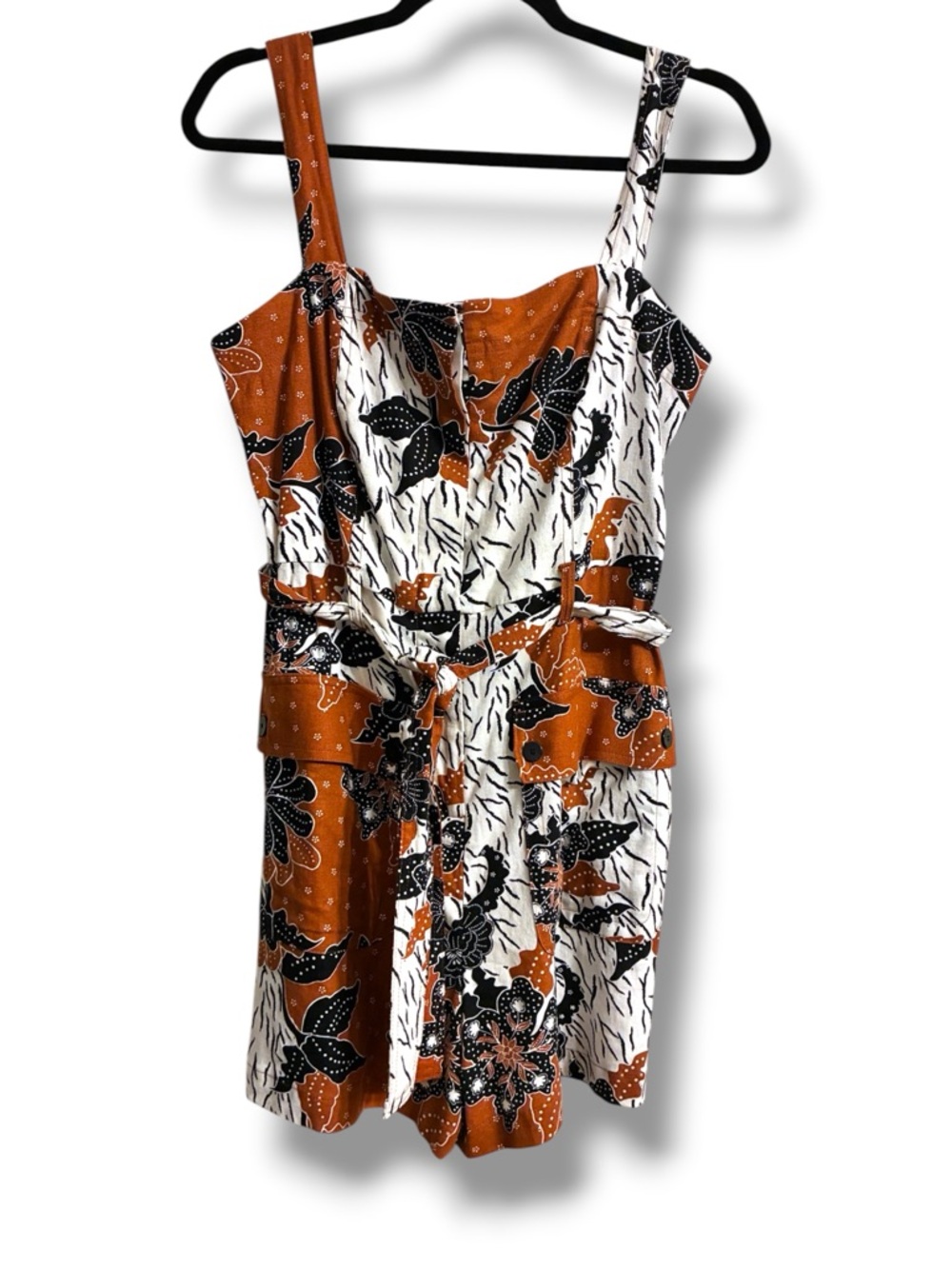 ✨ Belle Vere Romper NWT Size 8 Boho Floral Tie Waist Pockets Adjustable Straps